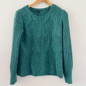 Talbots Green Diamond Stitch Cable Knit Sweater - Wool Blend